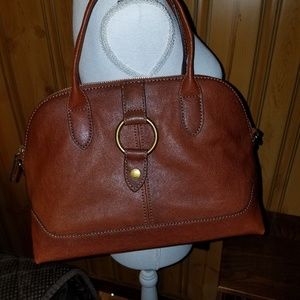 FRYE COGNAC LEATHER RING DOME SATCHEL
